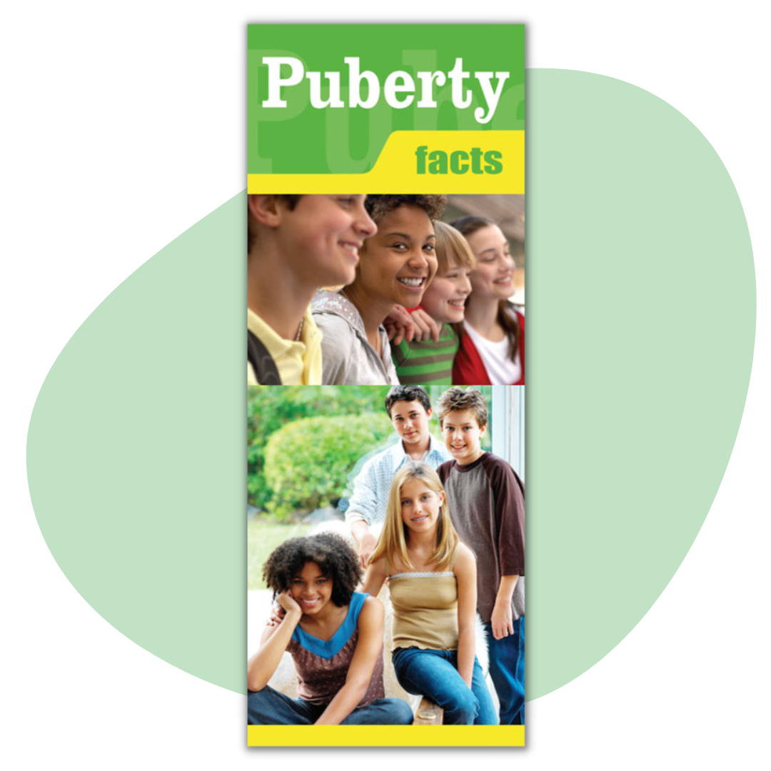 a tall pamphlet that reads "puberty facts"